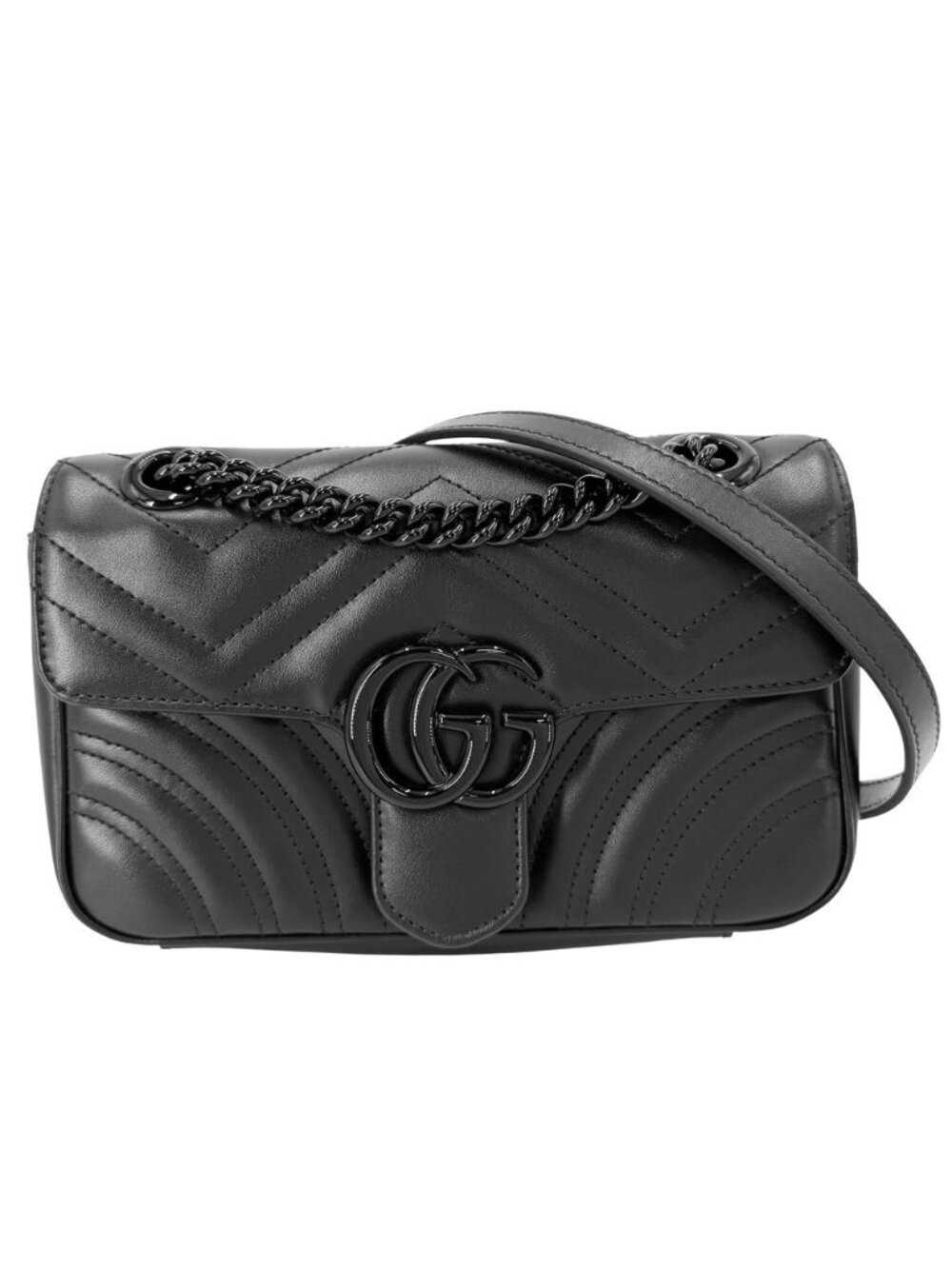 Gucci Shoulder Bag GG Marmont Small Chevron Leather Black